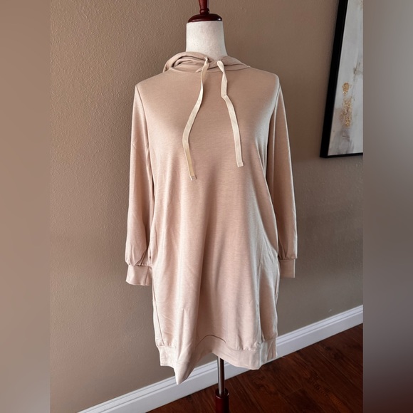 Light tan Hoodie tunic versatile dress - Picture 3 of 8
